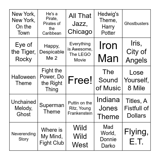 Round 3: Movie Songs Bingo Card