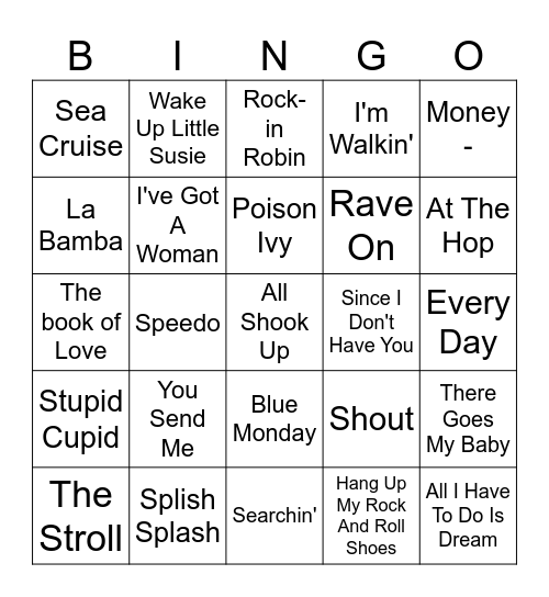 1950s 2 Bingo Card