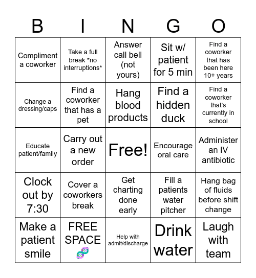 Nurses Week Bingo Card