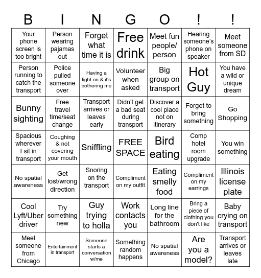 SBG Travel Bingo - Bingo Card