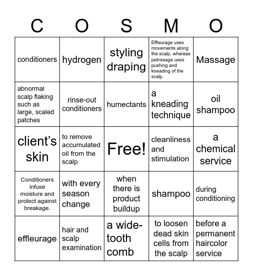 Physical Services NOCTI Review Hair Care 1-25 Bingo Card