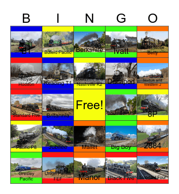 Steam Engines that I would like to pull the chains to blow the whistle one day Bingo Card