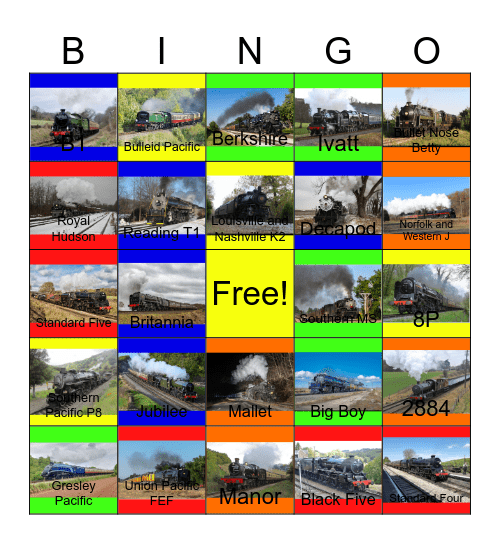 Steam Engines that I would like to pull the chains to blow the whistle one day Bingo Card