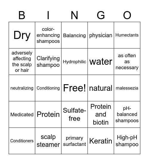 Physical Services NOCTI Review Hair Care 26-49 Bingo Card