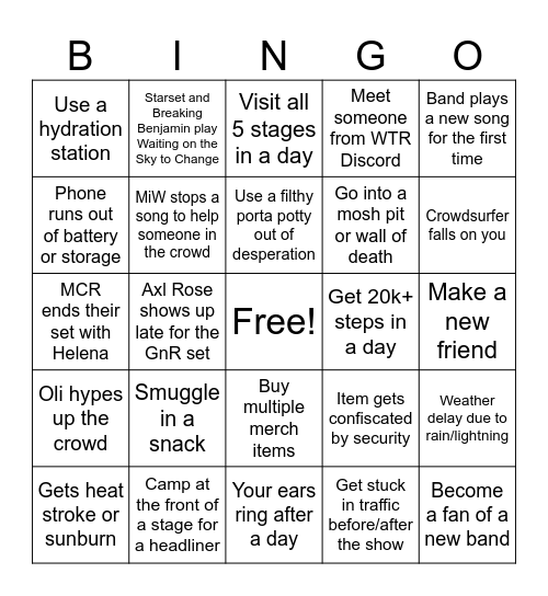 Welcome to Rockville 2026 Bingo Card