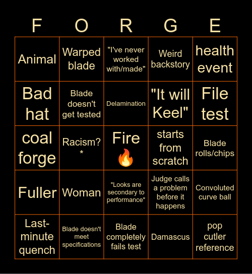 Forged in Fire Bingo Card