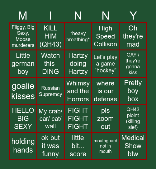 MN WILD TRY TO KIRILL ME Bingo Card