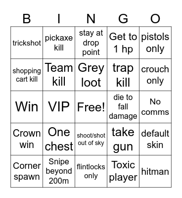 Fortnite bingo Card