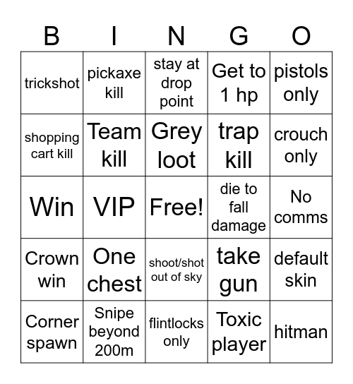 Fortnite bingo Card