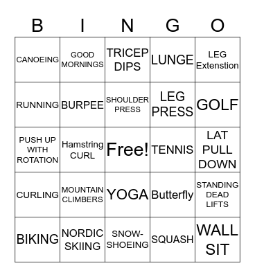 FITNESS BINGO Card