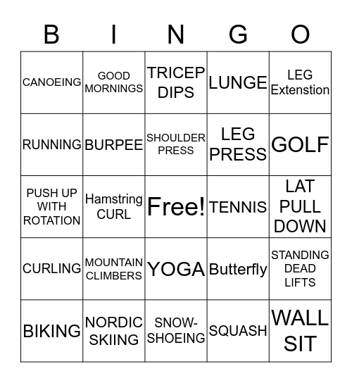 FITNESS BINGO Card