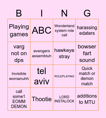 RIVALS BINGO Card