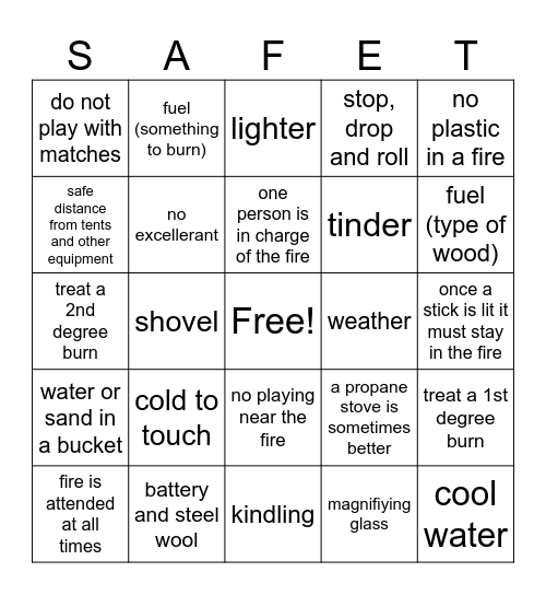 Fireman Chit Bingo Card