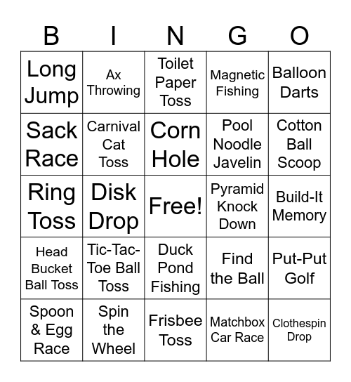 WCHC FIELD DAY Bingo Card