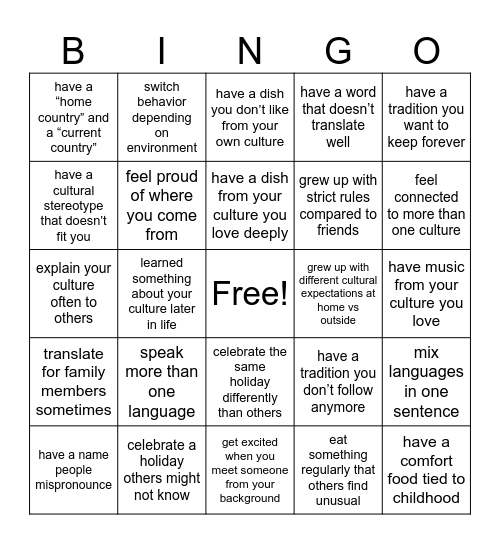 Culture Bingo Card