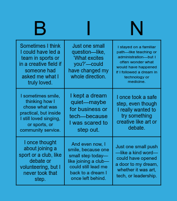 Dream Paths Bingo Card