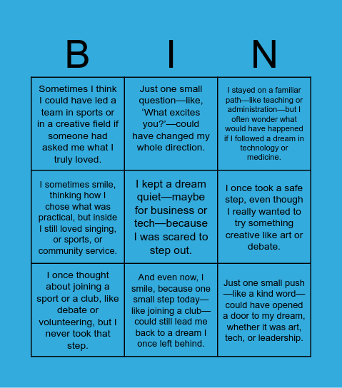 Dream Paths Bingo Card