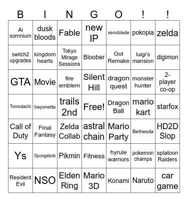 Nintendo Direct June 2026 Bingo Card