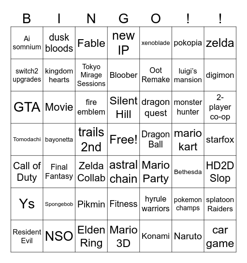 Nintendo Direct June 2026 Bingo Card