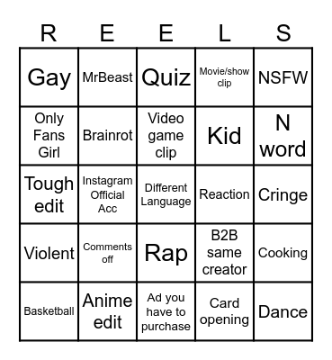 Reels Doom Scroll Bingo Card