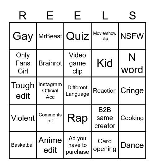 Reels Doom Scroll Bingo Card