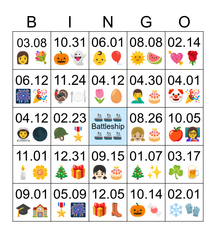 Dates Bingo Card