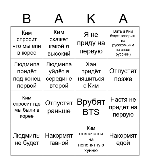 Среда core Bingo Card