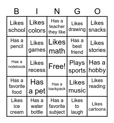 Find A Friend Bingo Card