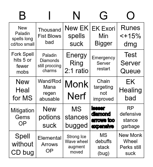 TIBIA VOCATION REBALANCE BINGO Card