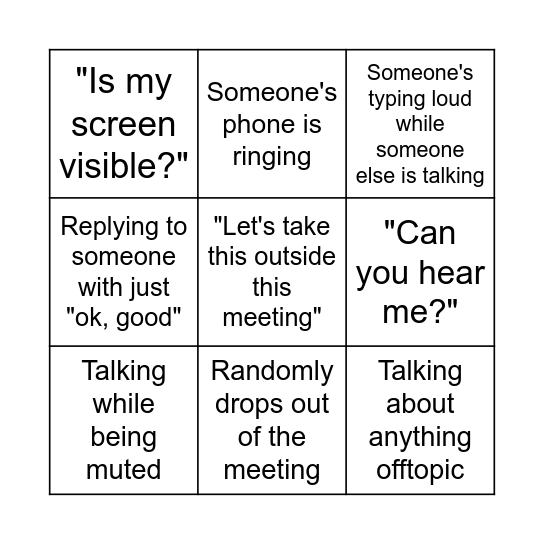 Team meeting bingo Card