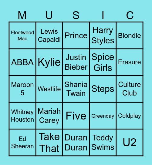 Music Bingo Card