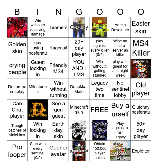 Forsaken bingo card Bingo Card