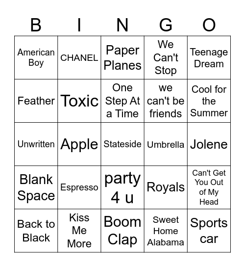 SINGO Bingo Card