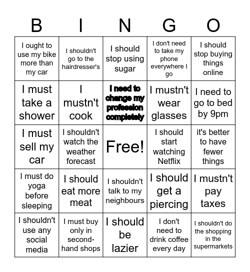 Convince me that... Bingo Card
