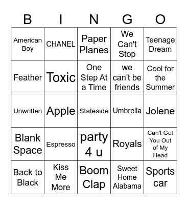 SINGO Bingo Card