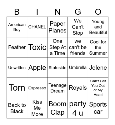 SINGO Bingo Card