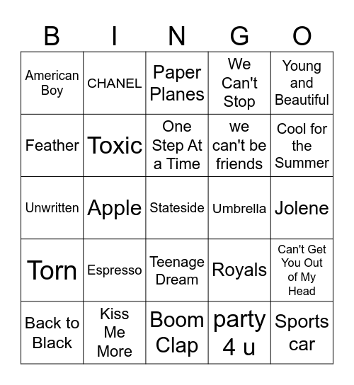 SINGO Bingo Card