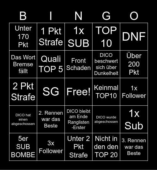 SEBRING Bingo Card