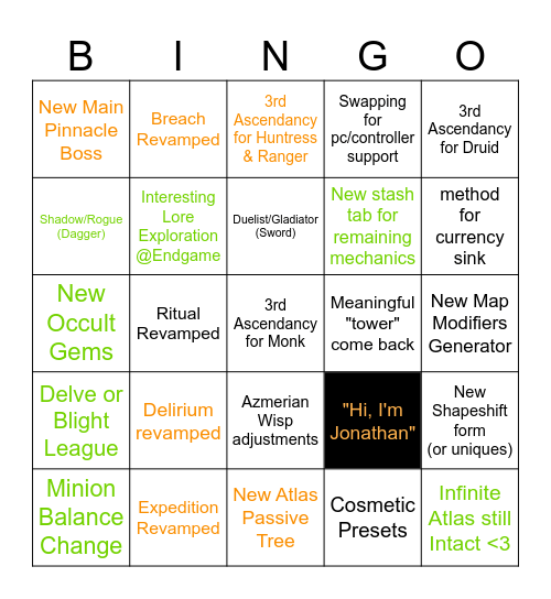 PoE2 0.5 prediction Bingo Card