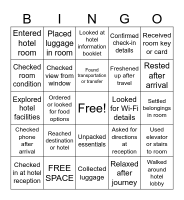HOTEL/ARRIVAL BINGO Card