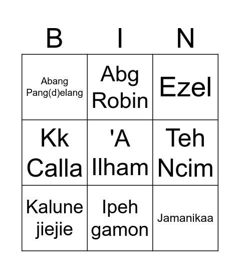 Jamanikaa Bingo Card
