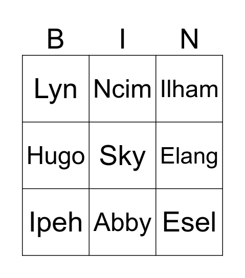 Eyin! Bingo Card
