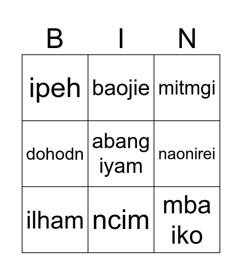 Egi Bingo Card