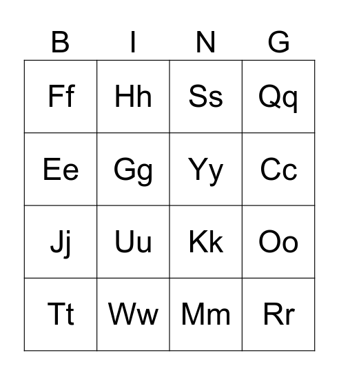 Sounds Bingo Card