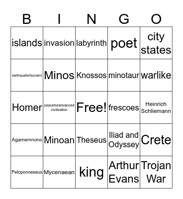 Ancient Greece Bingo Card