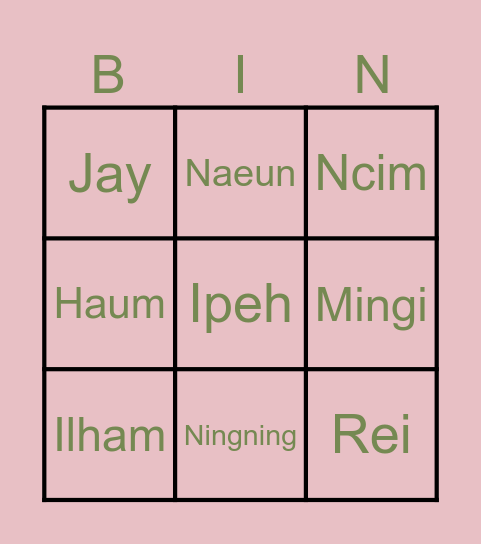 Nang Bingo Card