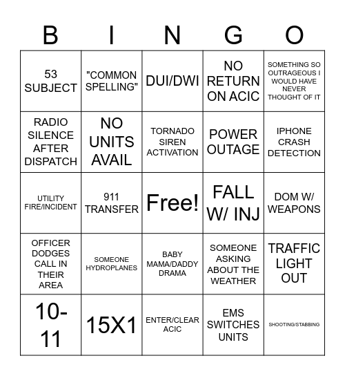 DISPATCH Bingo Card