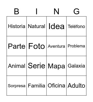 Cognados Bingo Card