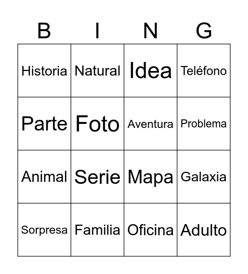 Cognados Bingo Card