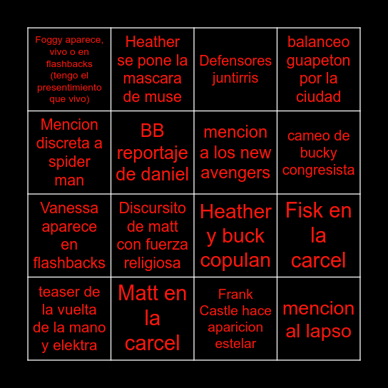 Daredevil Born Again Final Bingo Card